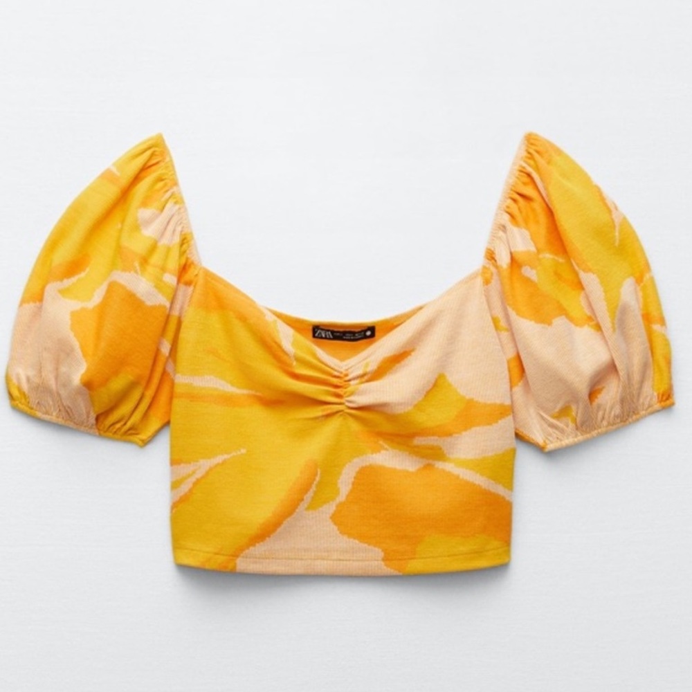 ZARA Jacquard orange / yellow crop top